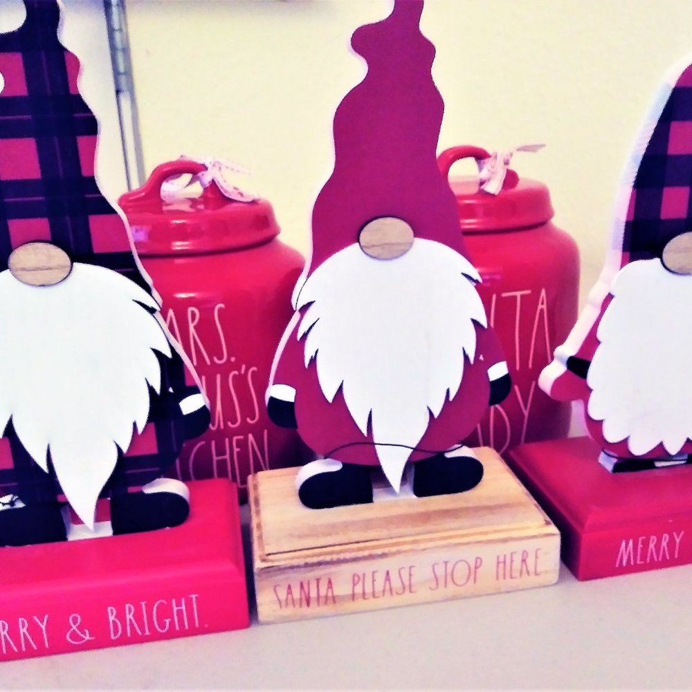 Rae Dunn Wooden Gnome Decor, A Foot Tall! Set of 3, Brand New